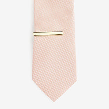 Load image into Gallery viewer, Pink Slim Textured Tie With Tie Clip
