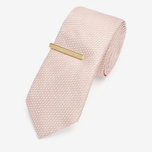 Load image into Gallery viewer, Pink Slim Textured Tie With Tie Clip
