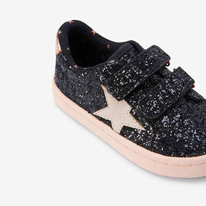 Black Glitter Star Trainers (Younger Girls)