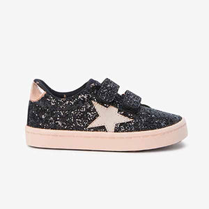 Black Glitter Star Trainers (Younger Girls)