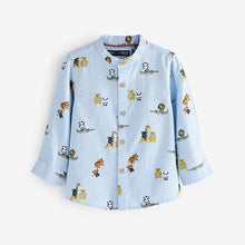 Load image into Gallery viewer, Blue Safary Print Long Sleeve Grandad Collar Shirt (3mths-5yrs)
