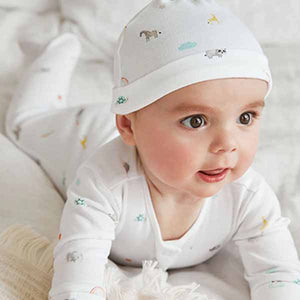 White Bright Character 4 Piece Baby Sleepsuit Bodysuit Hat And Bib Set (0mth-6mths)