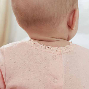 Pink/White/Grey Pointelle Baby Long Sleeve Bodysuits 3 Pack (0mth-18mths)