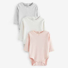 Load image into Gallery viewer, Pink/White/Grey Pointelle Baby Long Sleeve Bodysuits 3 Pack (0mth-18mths)
