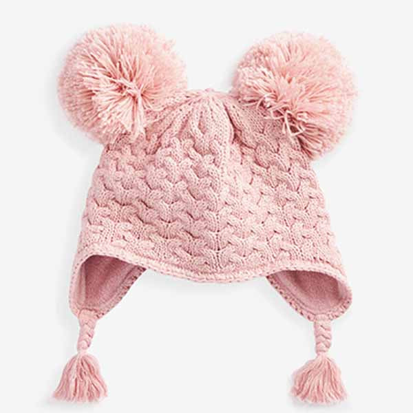 Pink Double Pom Baby Trapper Hat (0mths-18mths)