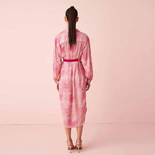 Load image into Gallery viewer, Pink /Cream Abstract Animal Print Satin Shirt Dress
