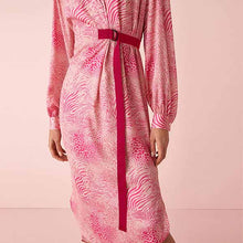 Load image into Gallery viewer, Pink /Cream Abstract Animal Print Satin Shirt Dress

