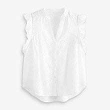 Load image into Gallery viewer, White Broidery Sleeveless Ruffle V-Neck Top
