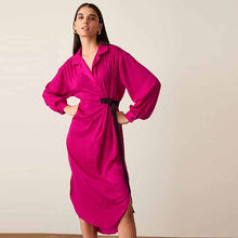 Load image into Gallery viewer, Pink Satin Shirt Dress
