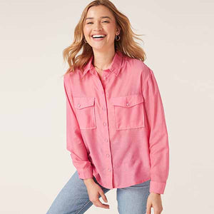Bright Pink Long Sleeve Utility Shirt