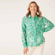 Load image into Gallery viewer, Green Palm Print Long Sleeve Utility Shirt
