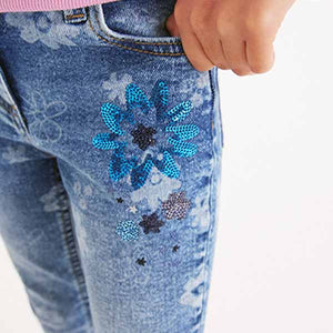 Blue Floral Sequin Skinny Jeans (3-12yrs)