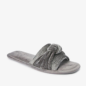 Grey Velvet Bow Slider Slippers