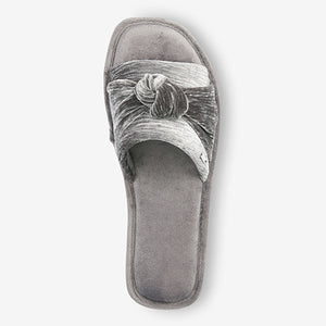 Grey Velvet Bow Slider Slippers
