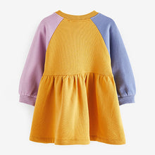 Load image into Gallery viewer, Ochre Colourblock Character Sweat Dress (3mths-6yrs)
