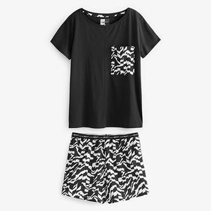 Black/White Cotton Short Set Pyjamas