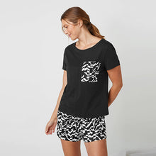Load image into Gallery viewer, Black/White Cotton Short Set Pyjamas
