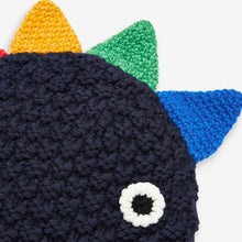 Load image into Gallery viewer, Navy Blue Dinosaur Knitted Hat (3mths-6yrs)
