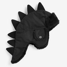 Load image into Gallery viewer, Black Dino Trapper Hat (1yr-6yrs)
