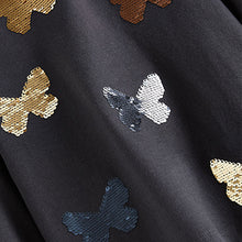 Load image into Gallery viewer, Charcoal Grey Butterfly Sequin Long Sleeve T-Shirt (9mths-6yrs)
