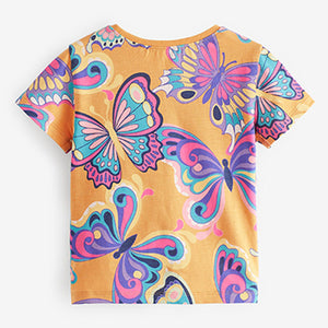 Ochre Yellow Butterfly Short Sleeve Cotton T-Shirt (3mths-6yrs)