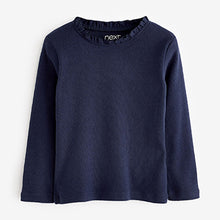 Load image into Gallery viewer, Navy Blue Long Sleeve Pointelle Cotton Top (3mths-6yrs)
