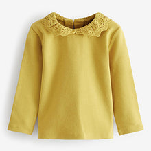 Load image into Gallery viewer, Olive Green Brushed Broderie Collar Top (3mths-6yrs)
