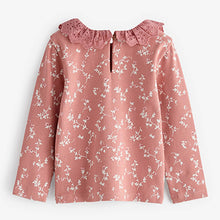 Load image into Gallery viewer, Pink Ditsy Brushed Broderie Collar Top (3mths-6yrs)
