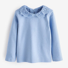 Load image into Gallery viewer, Pale Blue Brushed Broderie Collar Top (3mths-6yrs)
