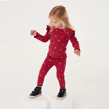 Load image into Gallery viewer, Burgundy Red Butterfly Rib Jersey Leggings (3mths-6yrs)
