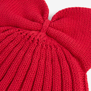 Red Rib Bow Baby Hat (0mths-18mths)