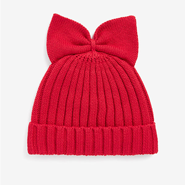 Red Rib Bow Baby Hat (0mths-18mths)