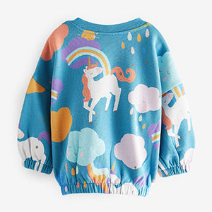 Blue Unicorn Sweatshirt Soft Touch Jersey (3mths-5yrs)