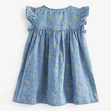 Load image into Gallery viewer, Blue Denim Frill Sleeve Cotton Sleeve Dress (3mths-6yrs)
