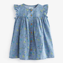 Load image into Gallery viewer, Blue Denim Frill Sleeve Cotton Sleeve Dress (3mths-6yrs)
