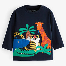 Load image into Gallery viewer, Dark Blue Safari Long Sleeve Appliqué T-Shirt (3mths-6yrs)
