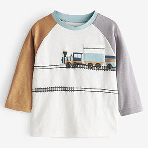 White Colourblock Train Long Sleeve Pocket T-Shirt (3mths-5yrs)