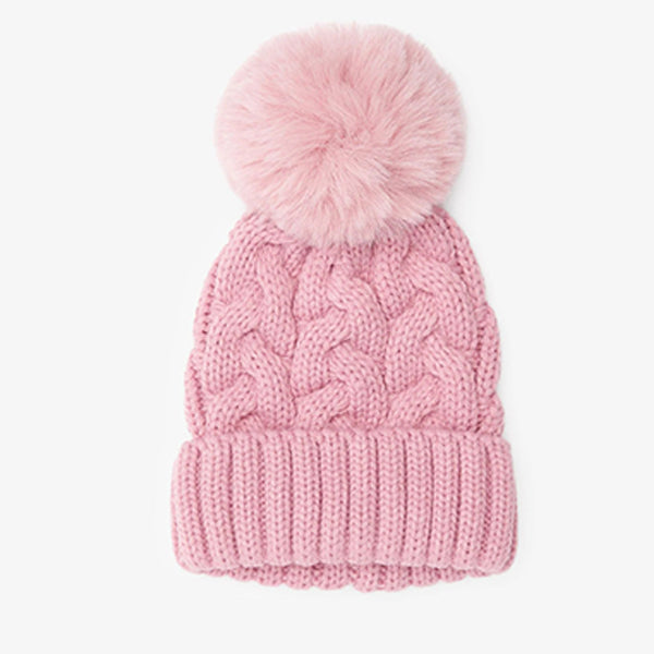 Pale Pink Next Cable Knit Pom Pom Beanie Hat (1-13yrs)
