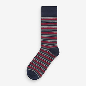 5 Pack Grey/Navy  Blue Stripe Socks