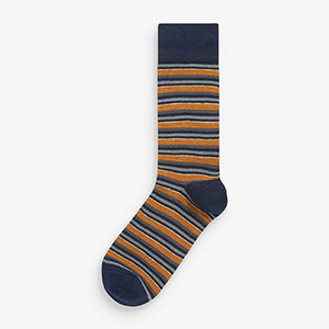 5 Pack Grey/Navy  Blue Stripe Socks
