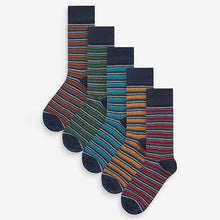 Load image into Gallery viewer, 5 Pack Grey/Navy  Blue Stripe Socks
