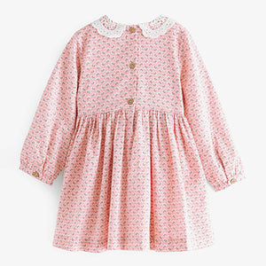 Pink Geo Printed Shirred Collar Dress (3mths-6yrs)