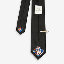 Load image into Gallery viewer, Black Slim Recycled Polyester Textured Tie With Tie Clip
