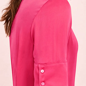 Bright Pink Satin Formal T-Shirt Top