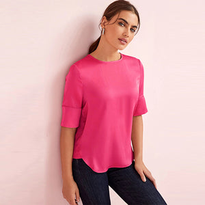 Bright Pink Satin Formal T-Shirt Top
