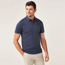 Load image into Gallery viewer, Navy Blue Geo Print Polo Shirt
