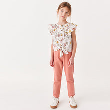Load image into Gallery viewer, Pink/Yellow Floral Tie Front Frill Blouse (3-12yrs)
