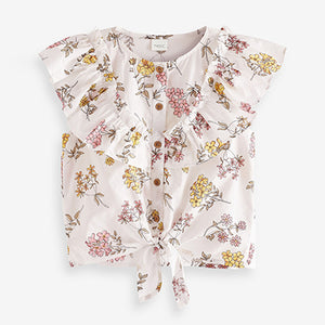 Pink/Yellow Floral Tie Front Frill Blouse (3-12yrs)