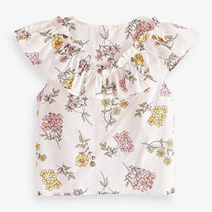 Pink/Yellow Floral Tie Front Frill Blouse (3-12yrs)