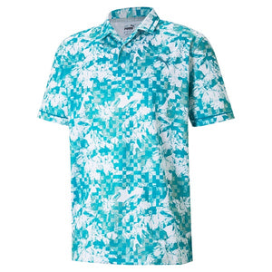 Tech Pique Botanical Golf Polo - Blue Spruce-Ocean Depths - Allsport